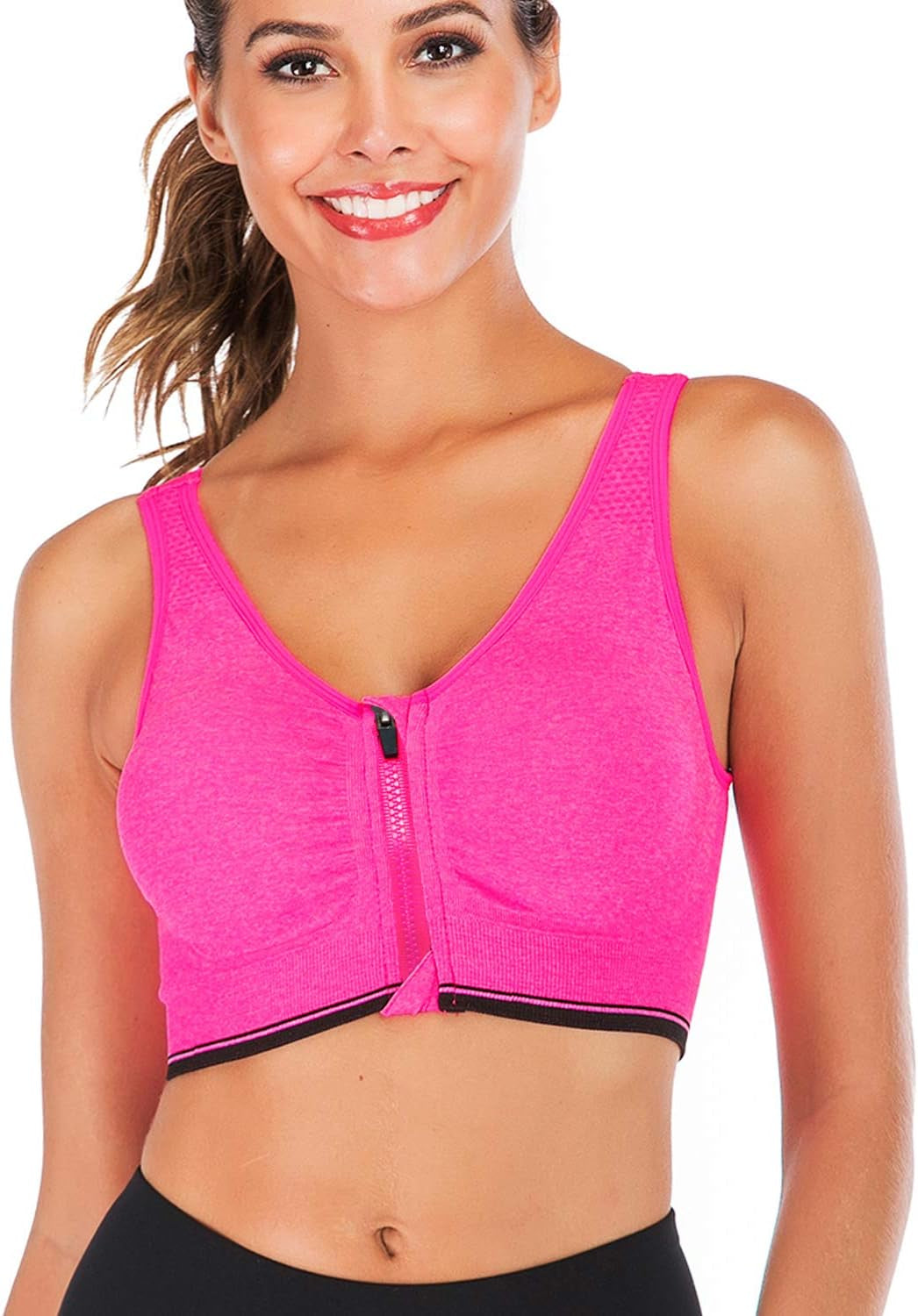 Women's Zip Front Sports Bra Wireless Post-Surgery Bra Active Yoga Sports Bras
