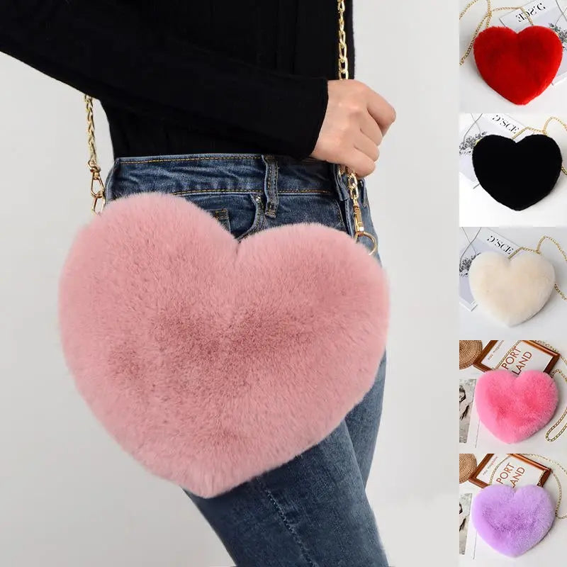 Heart-Shaped Plush Shoulder Bag | The "Dazzle" Comfort Collection CJ