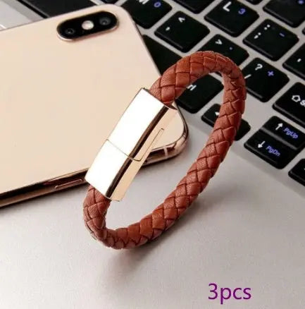 Braided Leather Bracelet Charger (USB/Type‑C/Apple Compatible) CJ