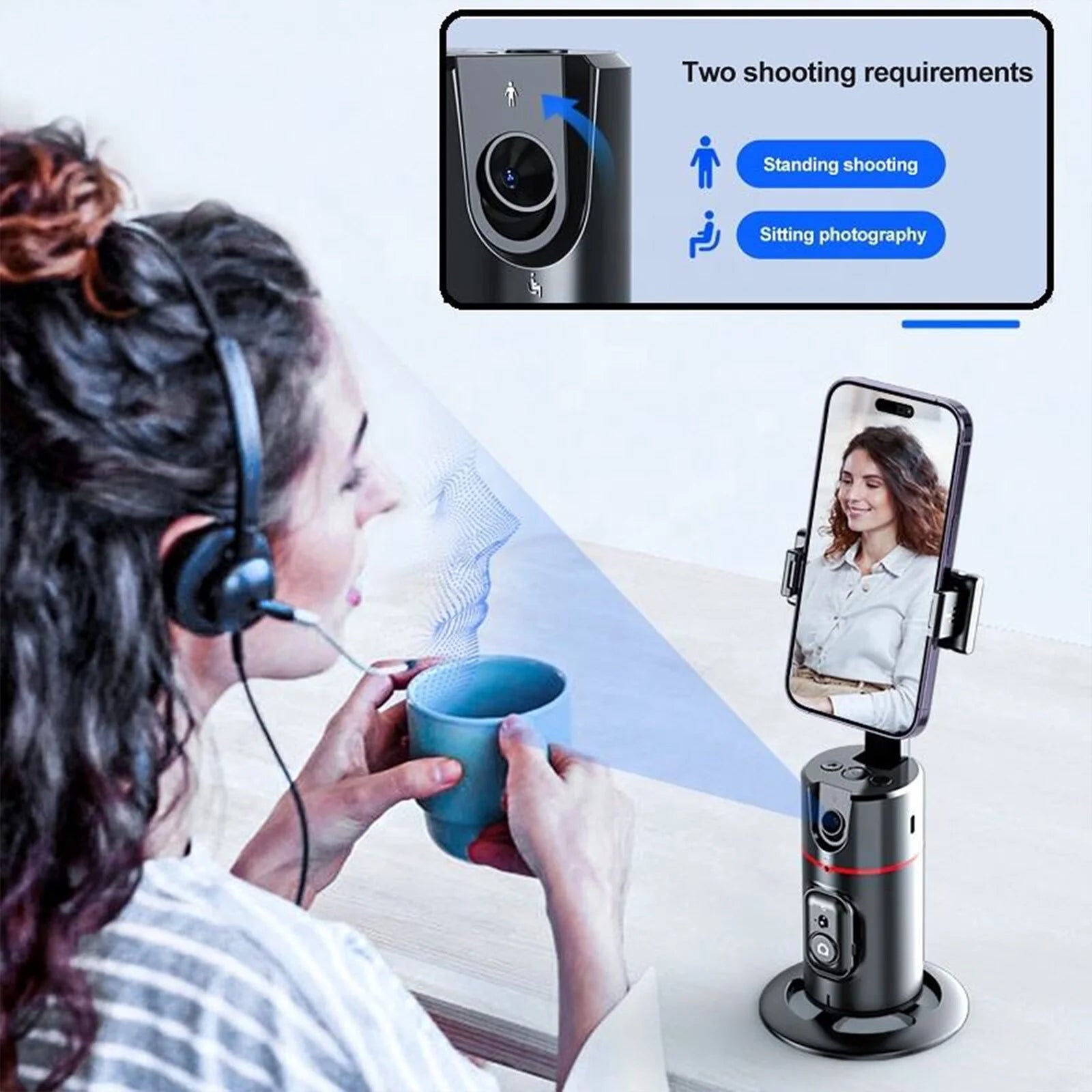 Auto Face Tracking Phone Holder Tripod, No App Required, 360° Rotation Smart Face Body Tracking Tripod Selfie Phone Camera Stand