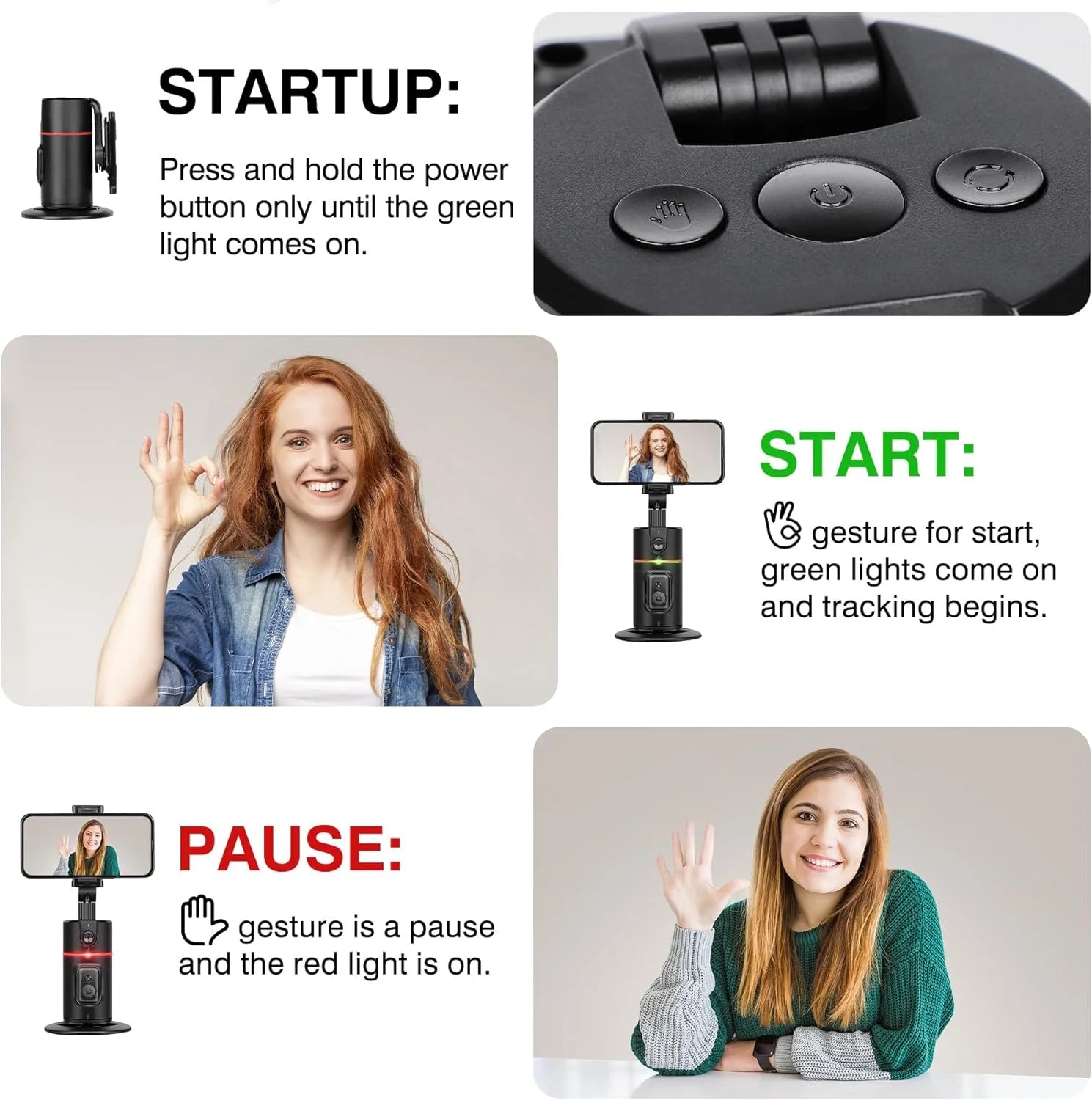 Auto Face Tracking Phone Holder Tripod, No App Required, 360° Rotation Smart Face Body Tracking Tripod Selfie Phone Camera Stand