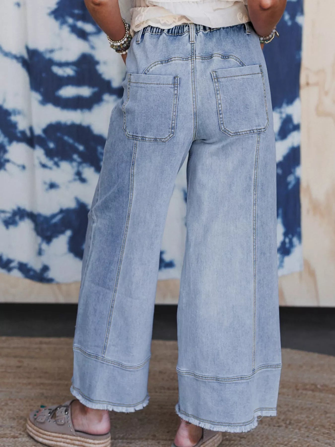 🧵 Wide Leg Drawstring Raw Hem Jeans - Dazzle in Every Detail