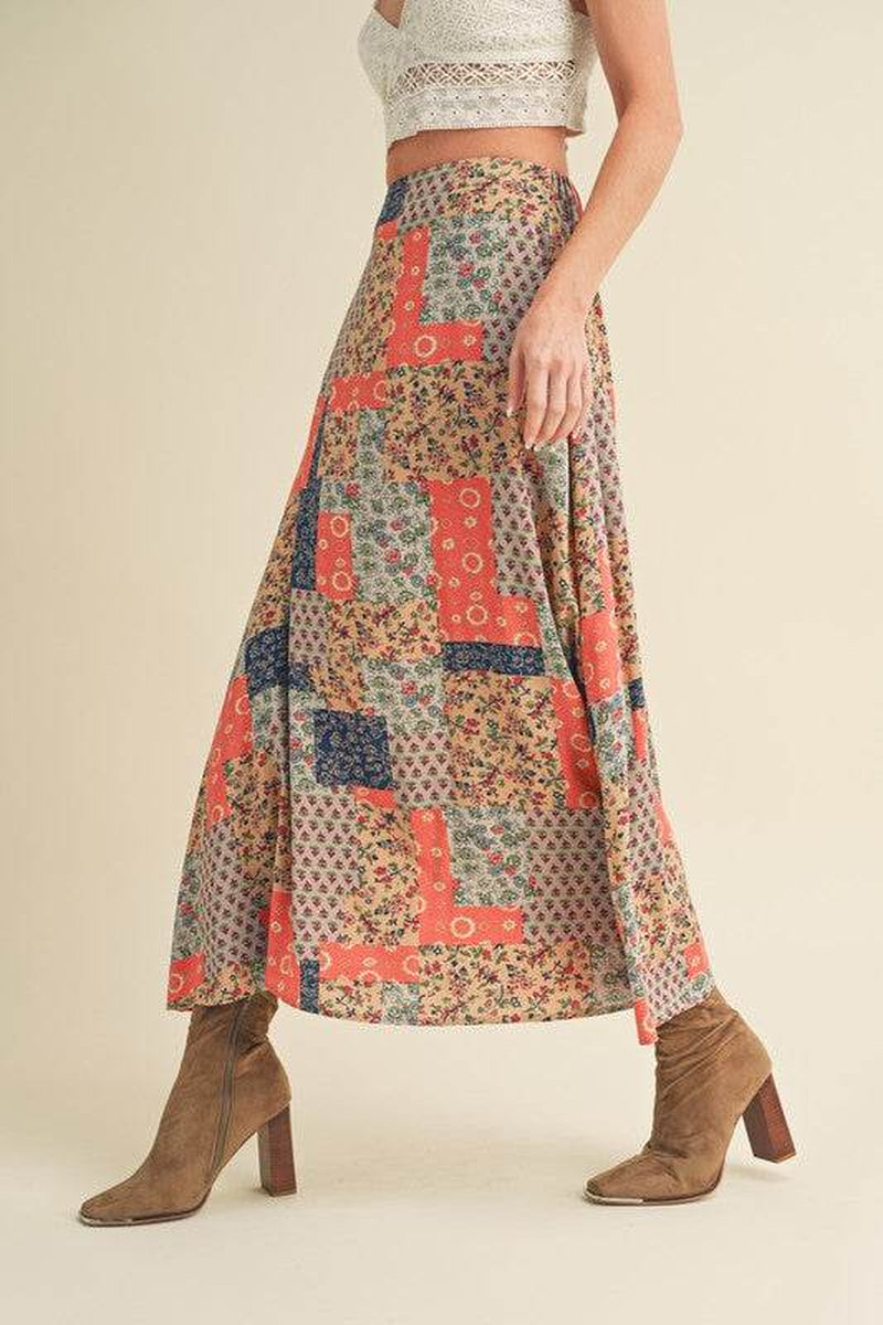 Boho Patchwork Maxi Skirt – Festival-Ready Fall & Holiday Style
