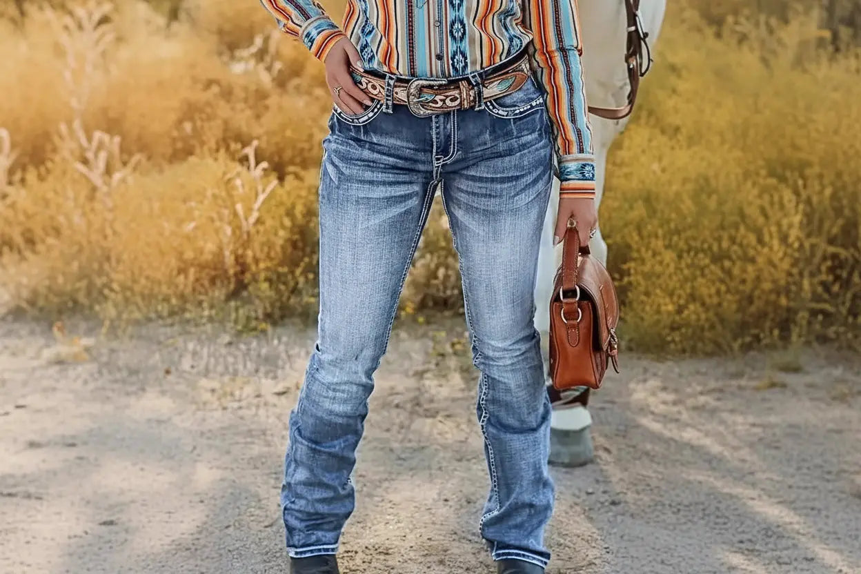 Embroidered High-Waist Jeans – Straight-Leg Dazzling Denim CJ