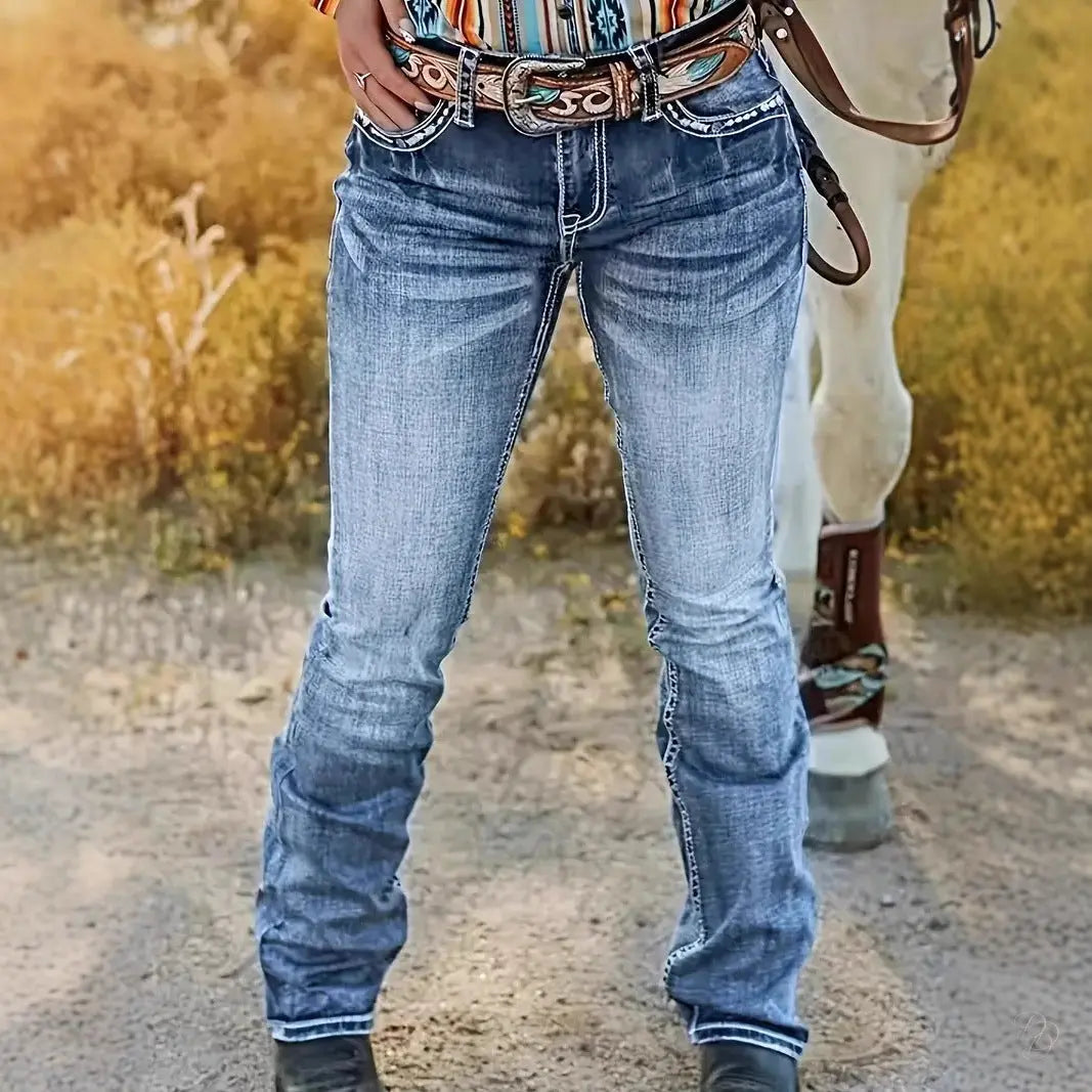 Embroidered High-Waist Jeans – Straight-Leg Dazzling Denim CJ