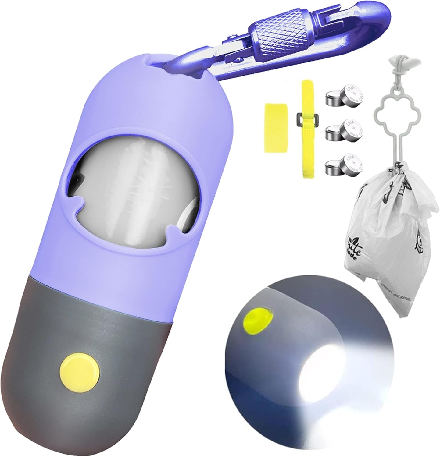 Light-Up Dog Poop Bag Dispenser (Mint Green) - Leash Clip Included