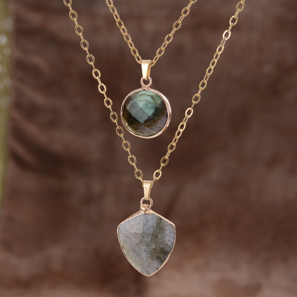 Moonstone Pendant Double Chain Necklace Mother's Day CJ