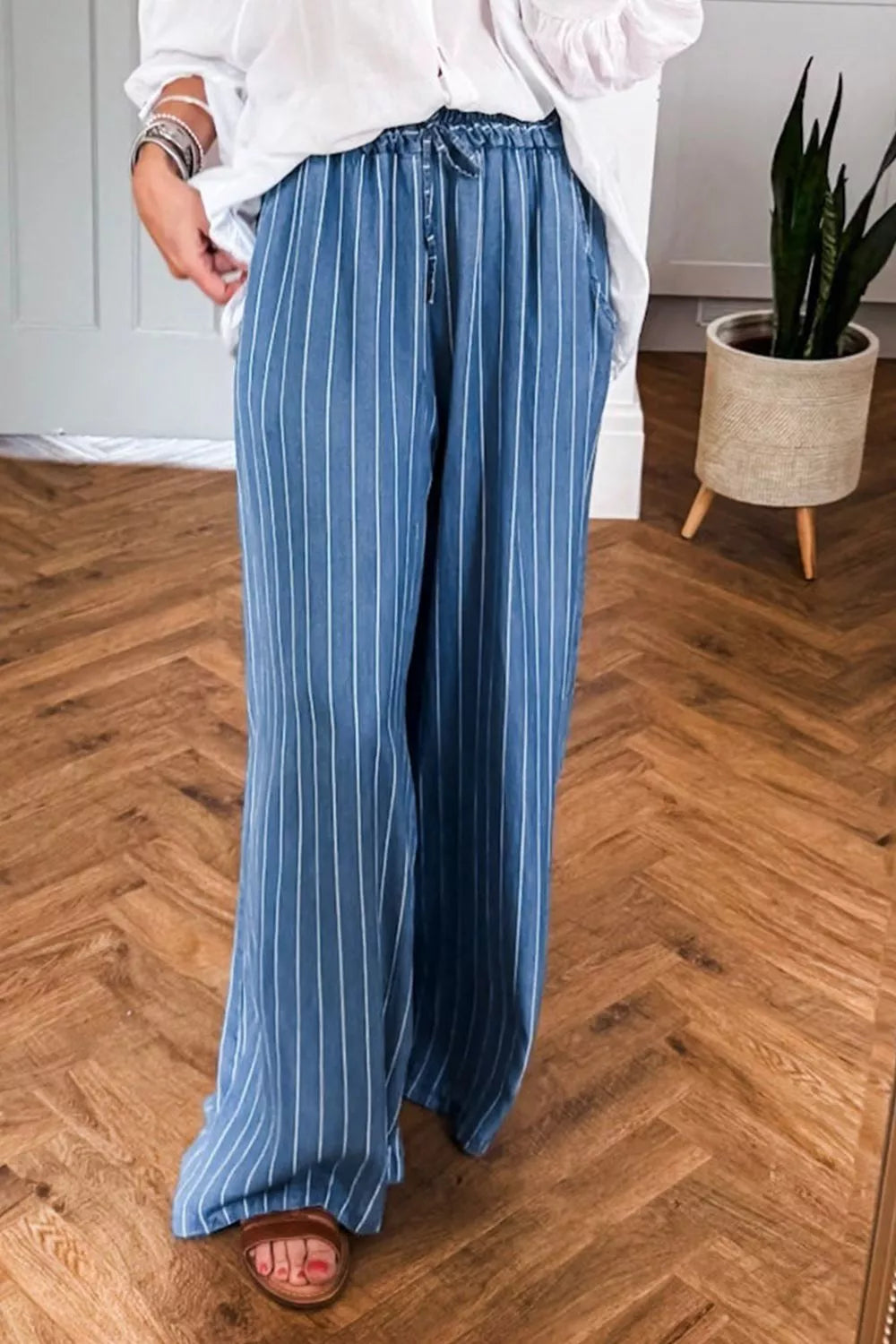 💫 Stripe Chambray Wide Leg Jeans – Tie Into Effortless Cool