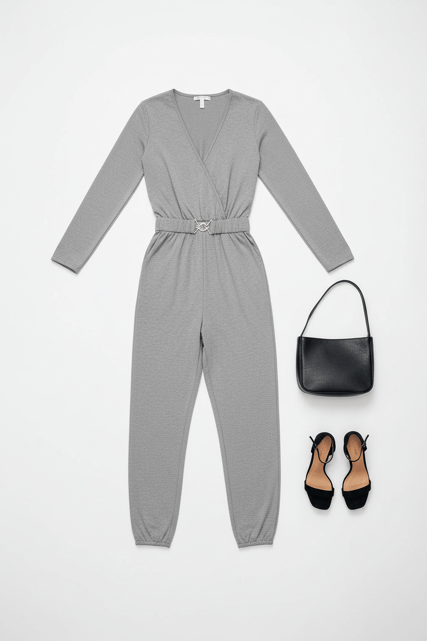 Jumpsuit Women's V-Neck Long-Sleeved Belted Jumpsuit Women's V-Neck Long-Sleeved Belted Jumpsuit