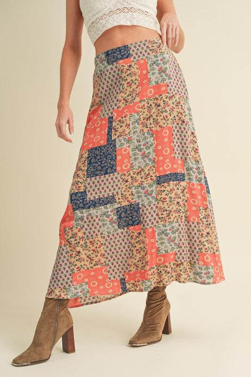 Boho Patchwork Maxi Skirt – Festival-Ready Fall & Holiday Style
