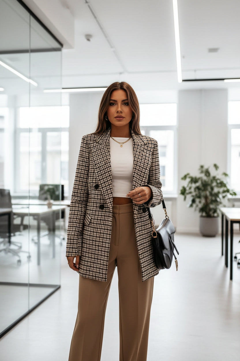 Classic Houndstooth Double-Breasted Blazer Classic Houndstooth Double-Breasted Blazer