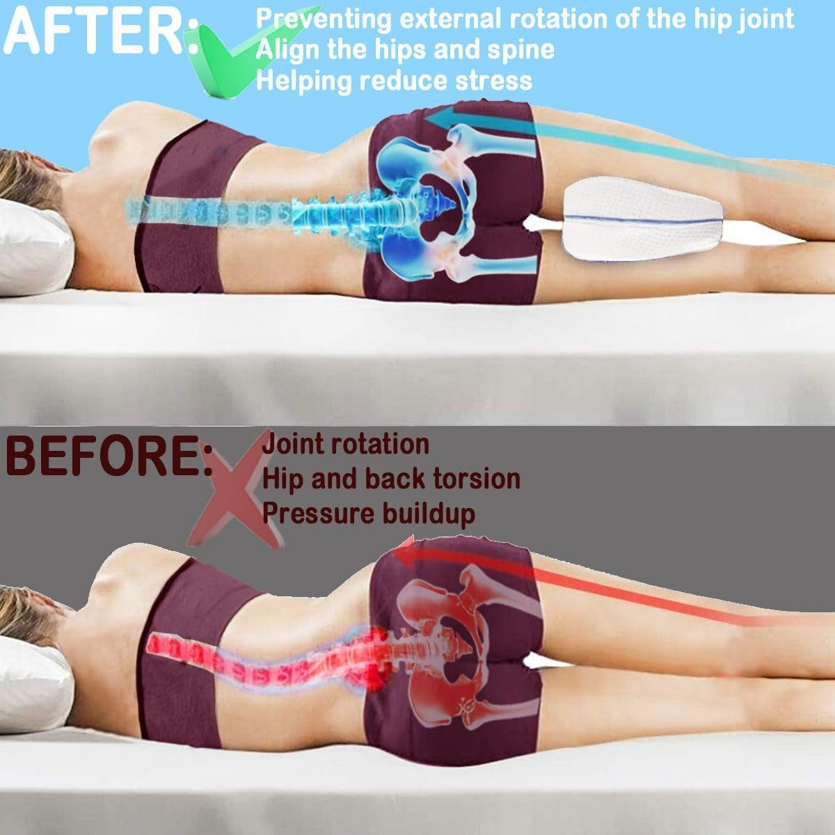 💤 Orthopedic Knee Pillow for Side Sleepers – Memory Foam Leg & Thigh Support