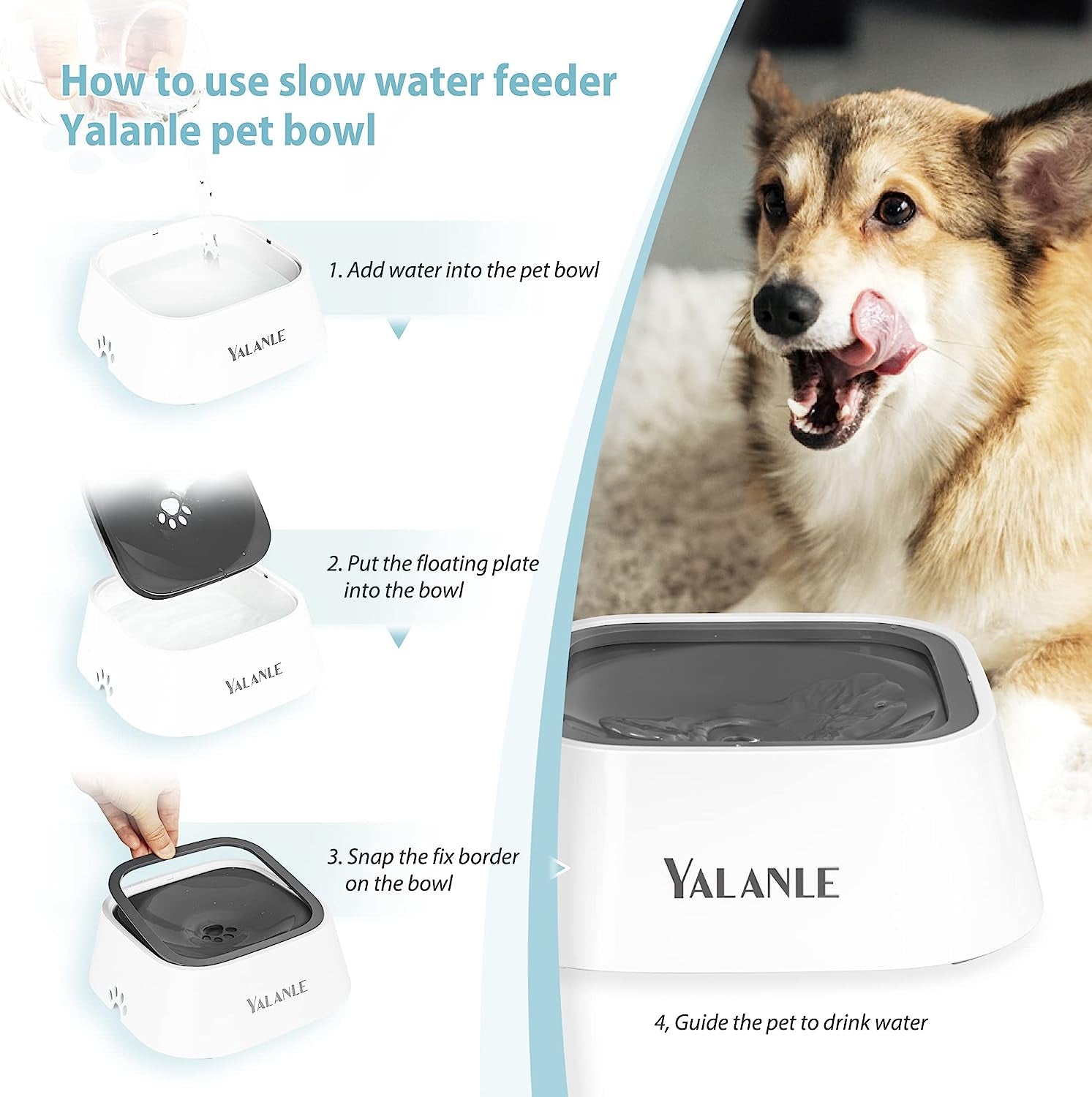 Dog Water Bowl No-Spill Pet Water Bowl Slow Water Feeder Dog Bowl No-Slip Pet Water Dispensr.