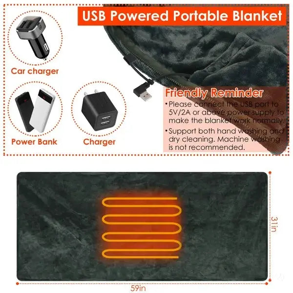Heated Wearable Poncho Blanket - Washable Electric Wrap for Home & Office CJ