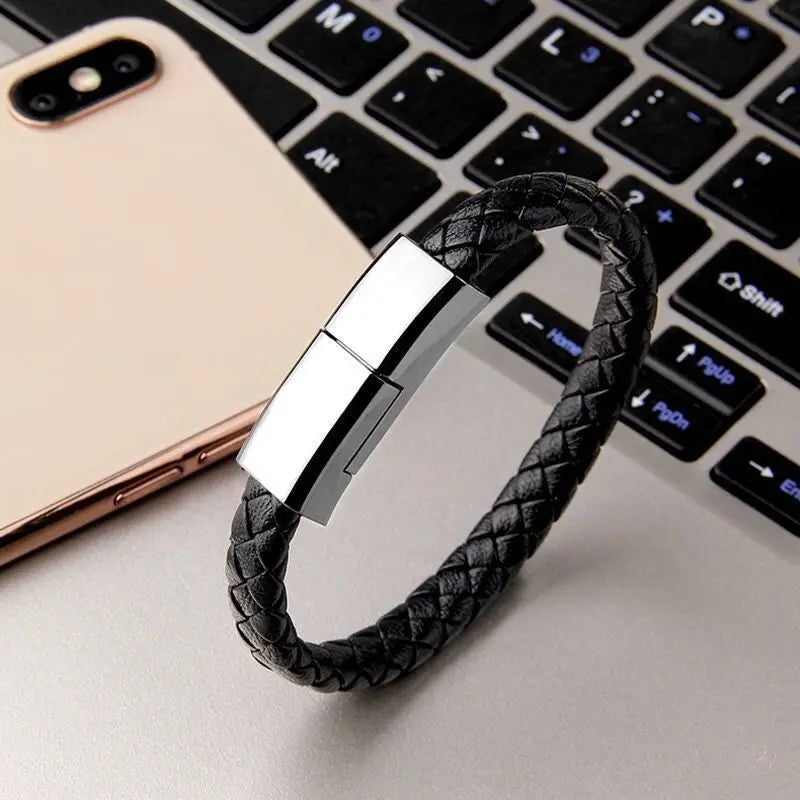 Braided Leather Bracelet Charger (USB/Type‑C/Apple Compatible) CJ