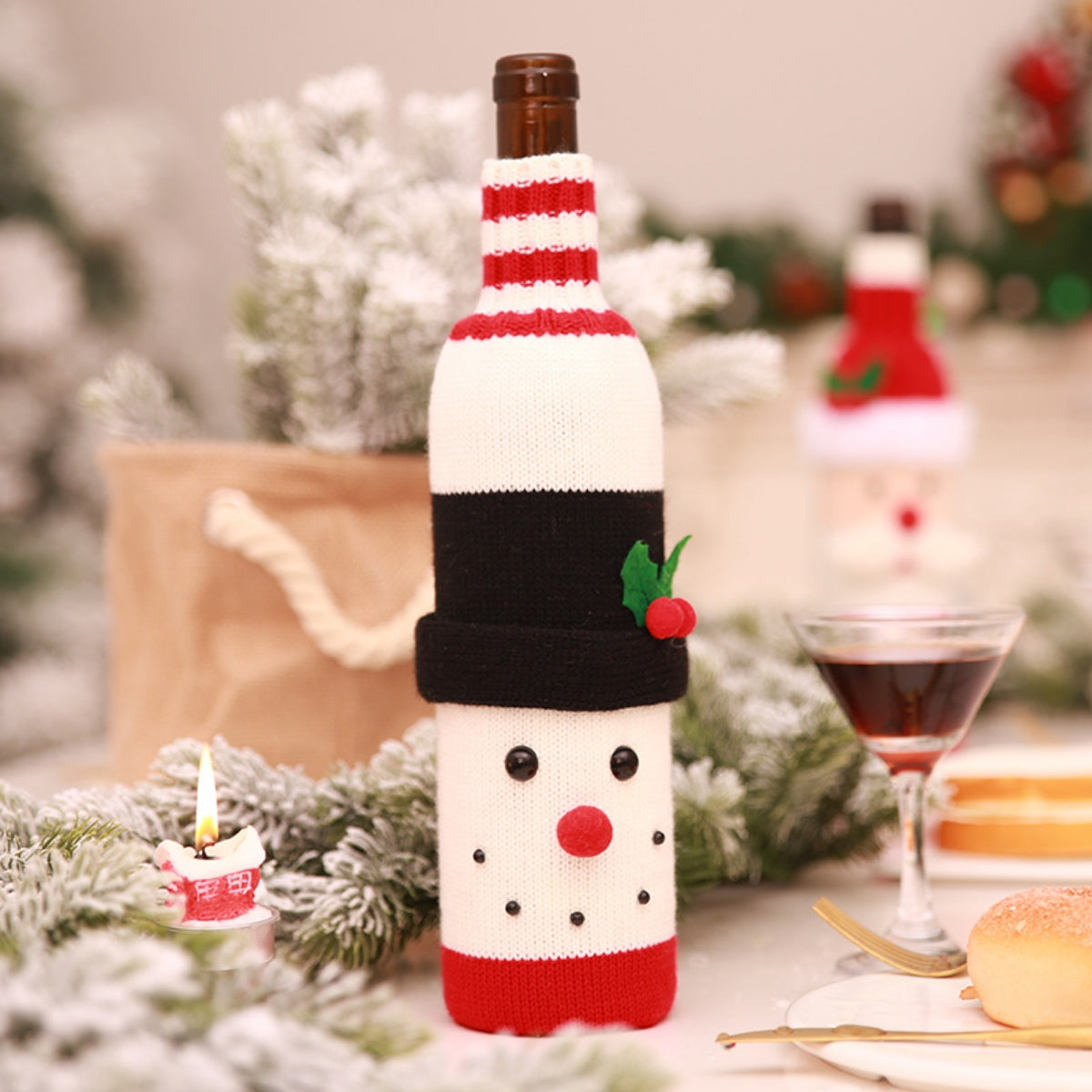 🍷 Christmas Scarf &Wine Bottle Decoration – Wrap Your Wine in Holiday Cheer