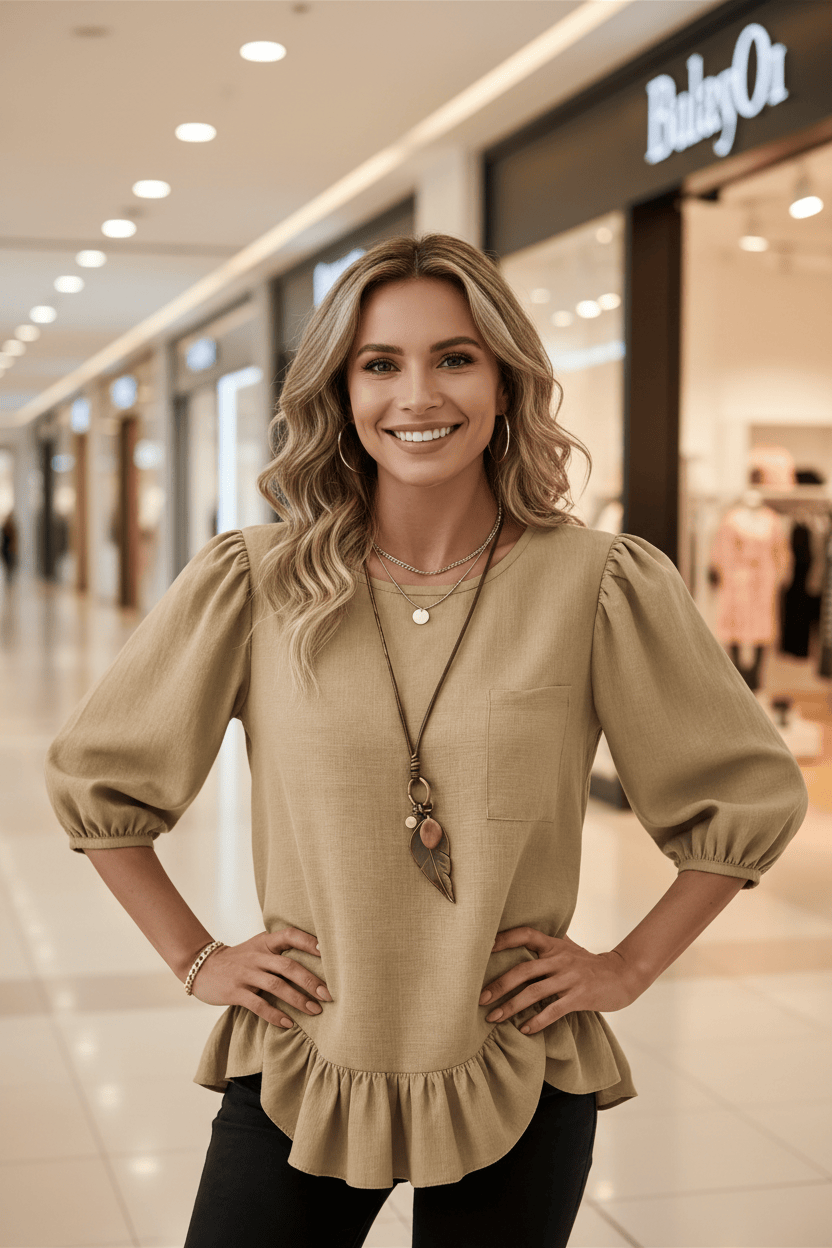 Casual Puff Sleeve Ruffle Hem Blouse-Beyond the Tag Casual Puff Sleeve Ruffle Hem Blouse-Beyond the Tag