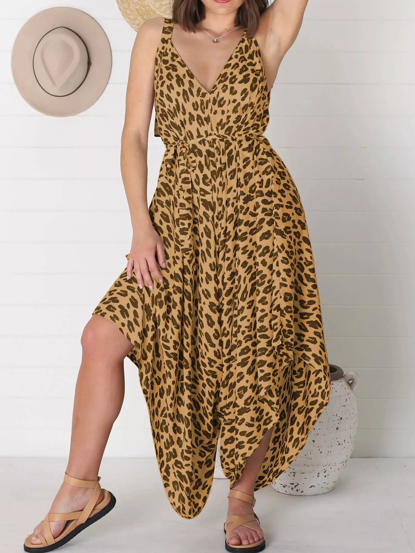Full Size Leopard Print V-Neck Wide Leg Jumpsuit Plus Size