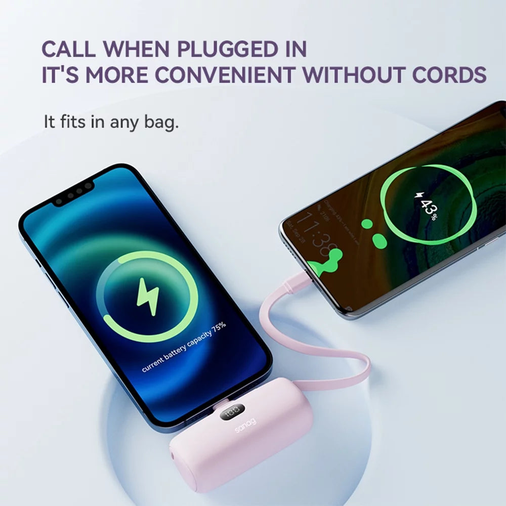 Sanag 2-in-1 Mini Power Bank with Built-In Cables & Phone Stand – 5000mAh Fast Charging