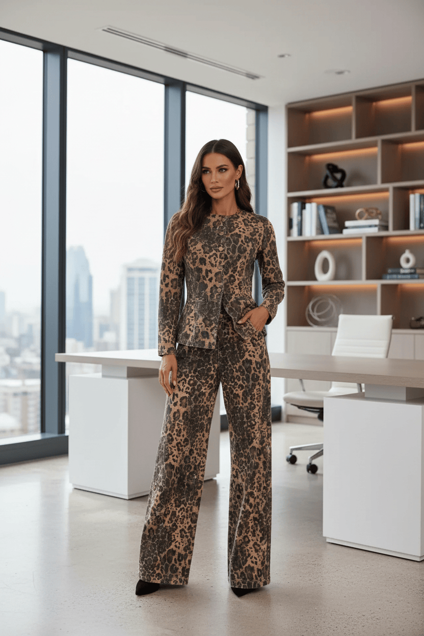 🐆 Leopard Long Sleeve Top & Denim Skirt – Bold Night-Out Two-Piece, Dazzle Beyond the Tag Trendsi