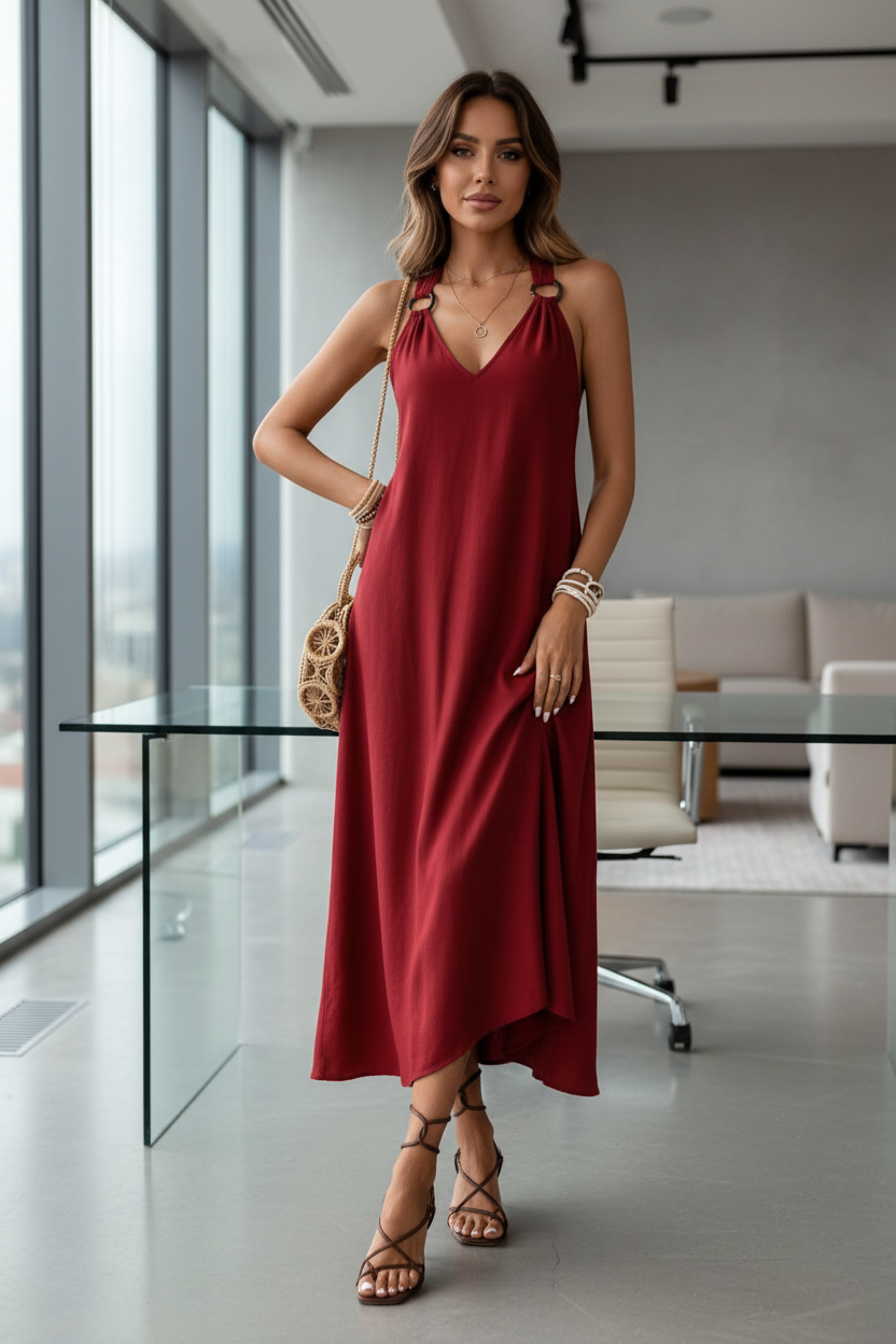 V-Neck Sleeveless Midi Dress – Effortless Elegance, Every Occasion Trendsi