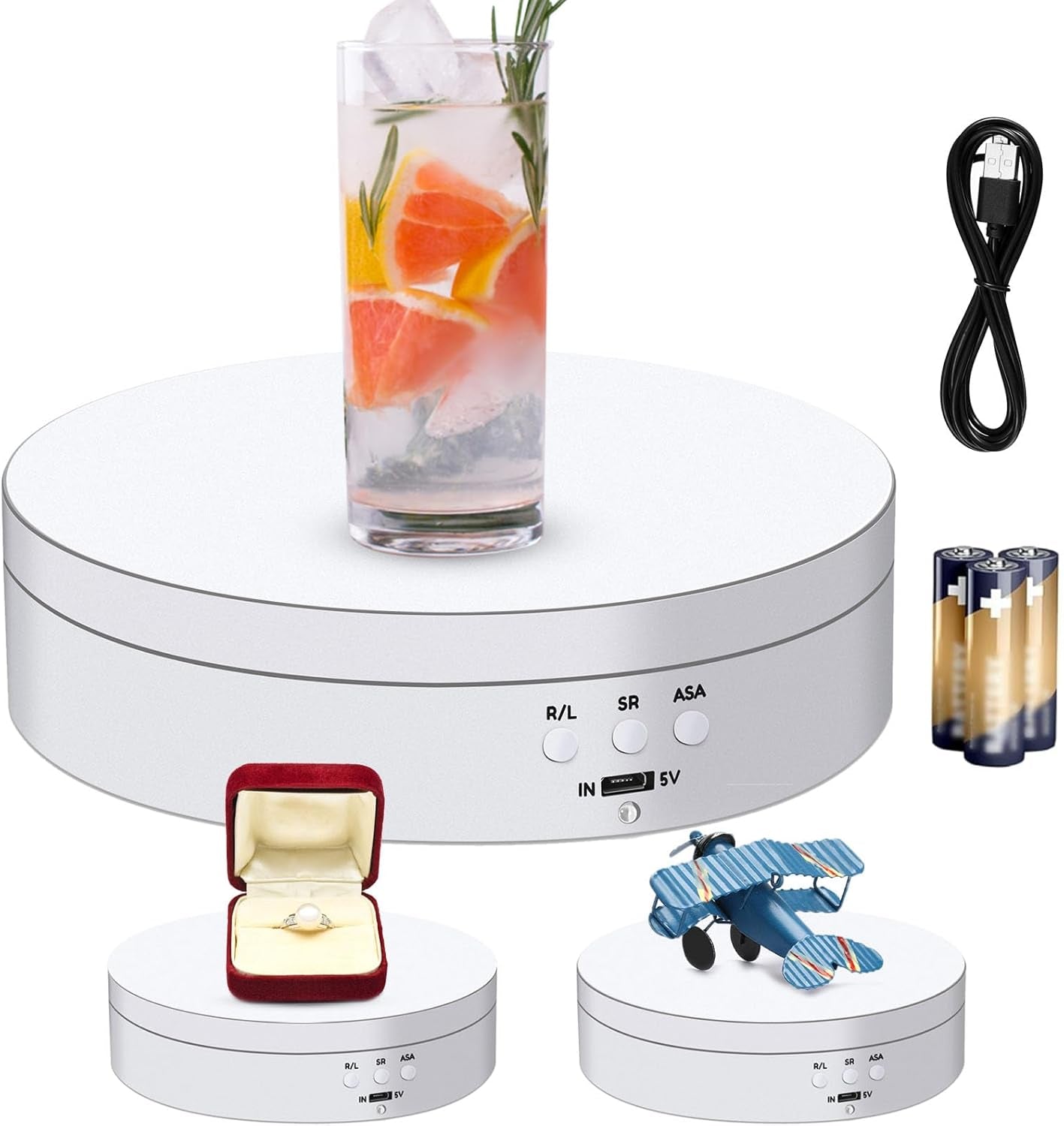 360° Rotating Display Stand- Mirror White Platform- Motorized