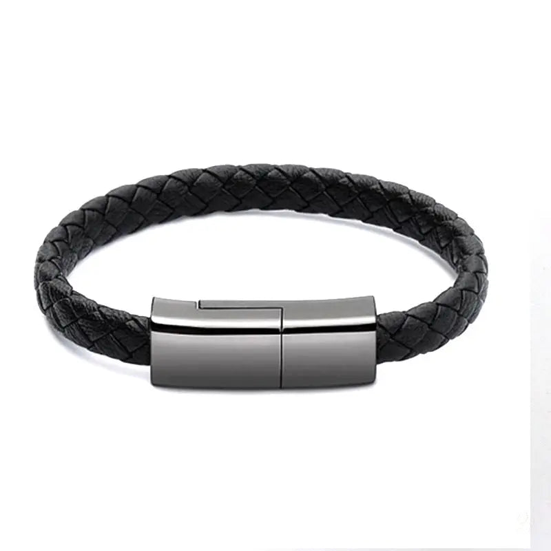 Braided Leather Bracelet Charger (USB/Type‑C/Apple Compatible) CJ
