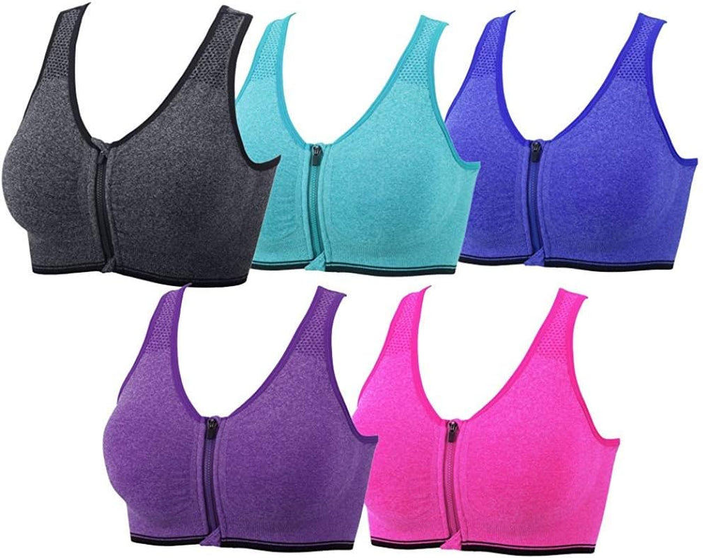 Women's Zip Front Sports Bra Wireless Post-Surgery Bra Active Yoga Sports Bras