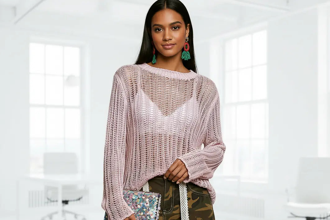 Openwork Round Neck Knit Cover Up Trendsi