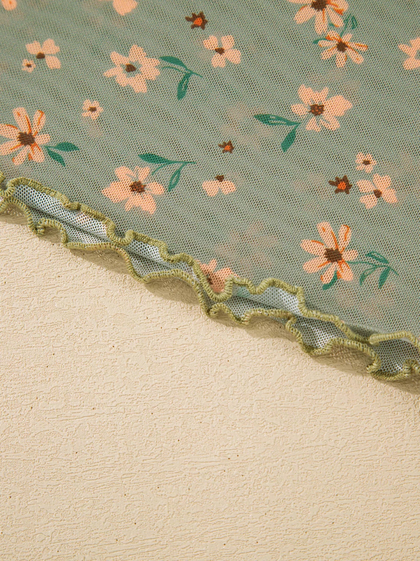 Floral Print Mesh Long Sleeve Top