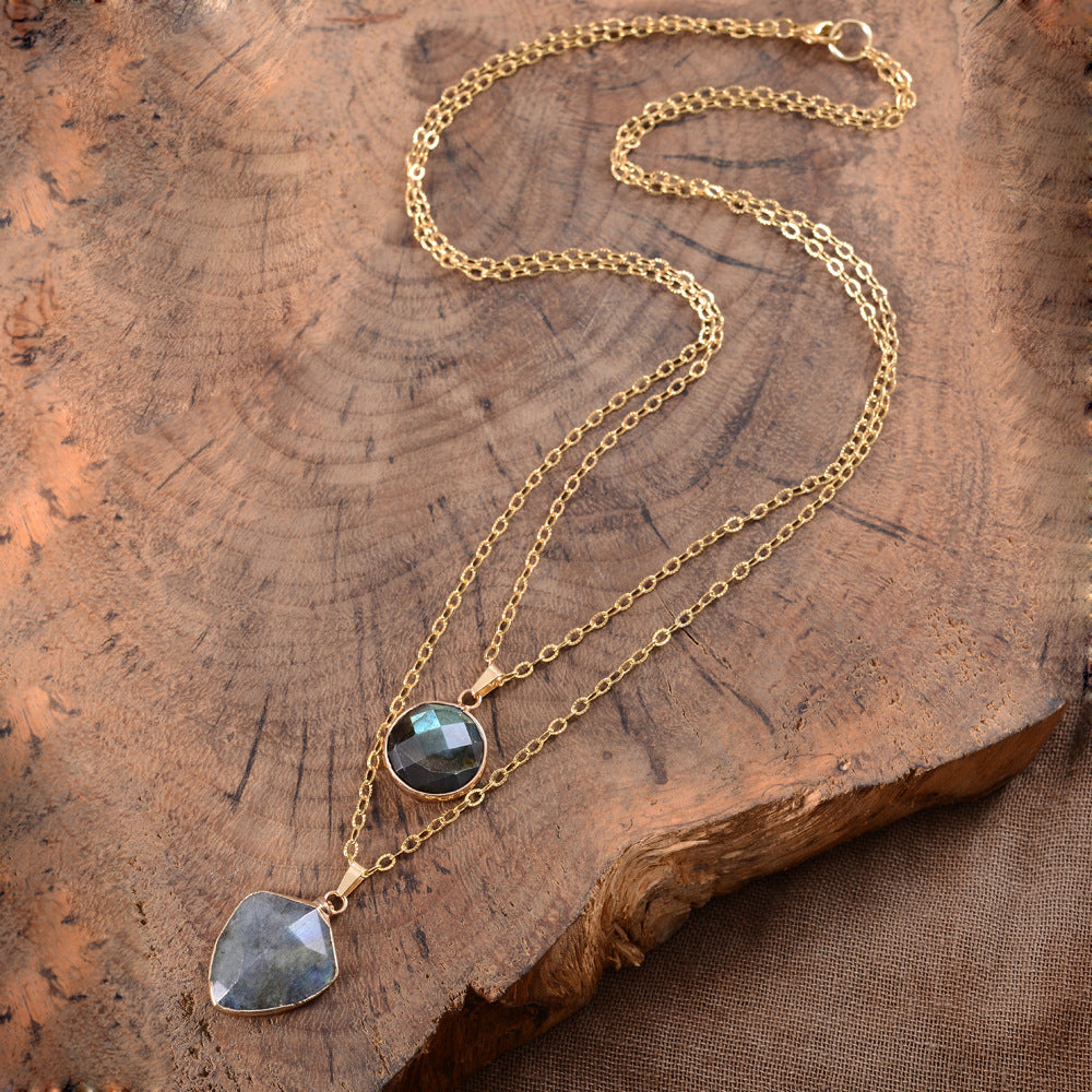 Moonstone Pendant Double Chain Necklace Mother's Day