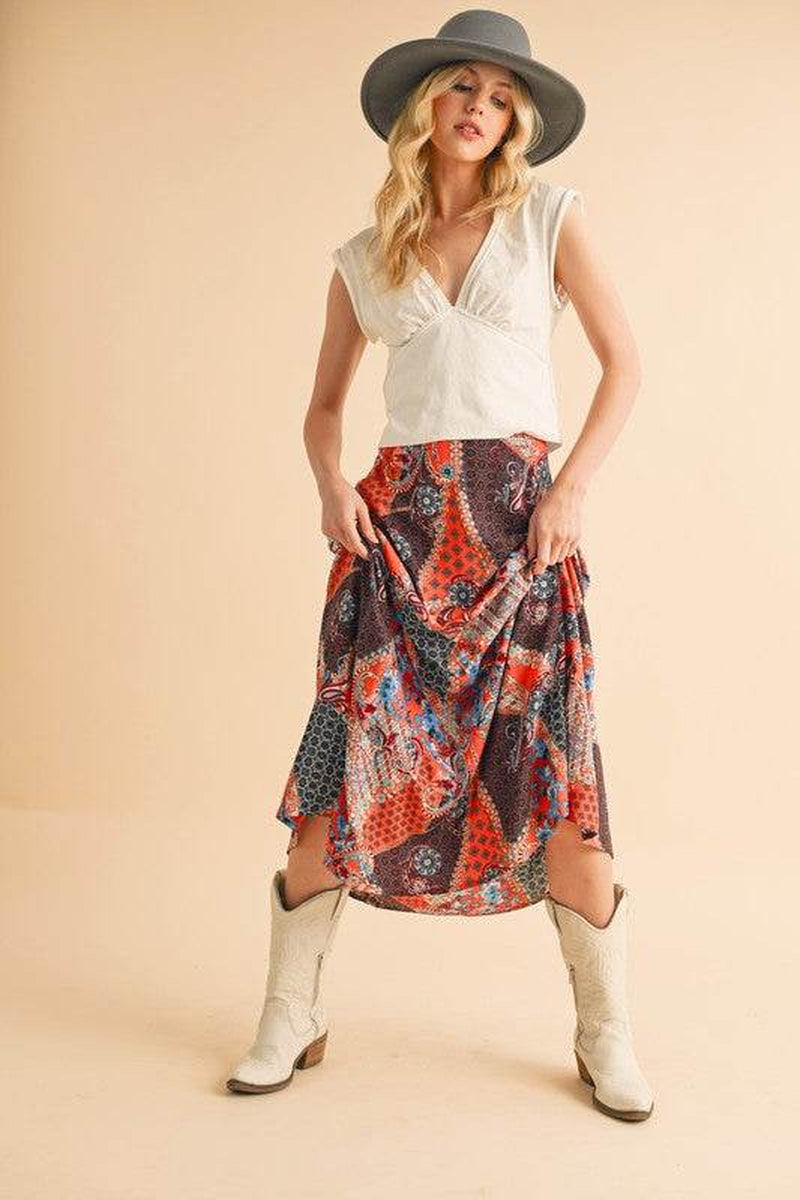 Boho Patchwork Maxi Skirt – Festival-Ready Fall & Holiday Style