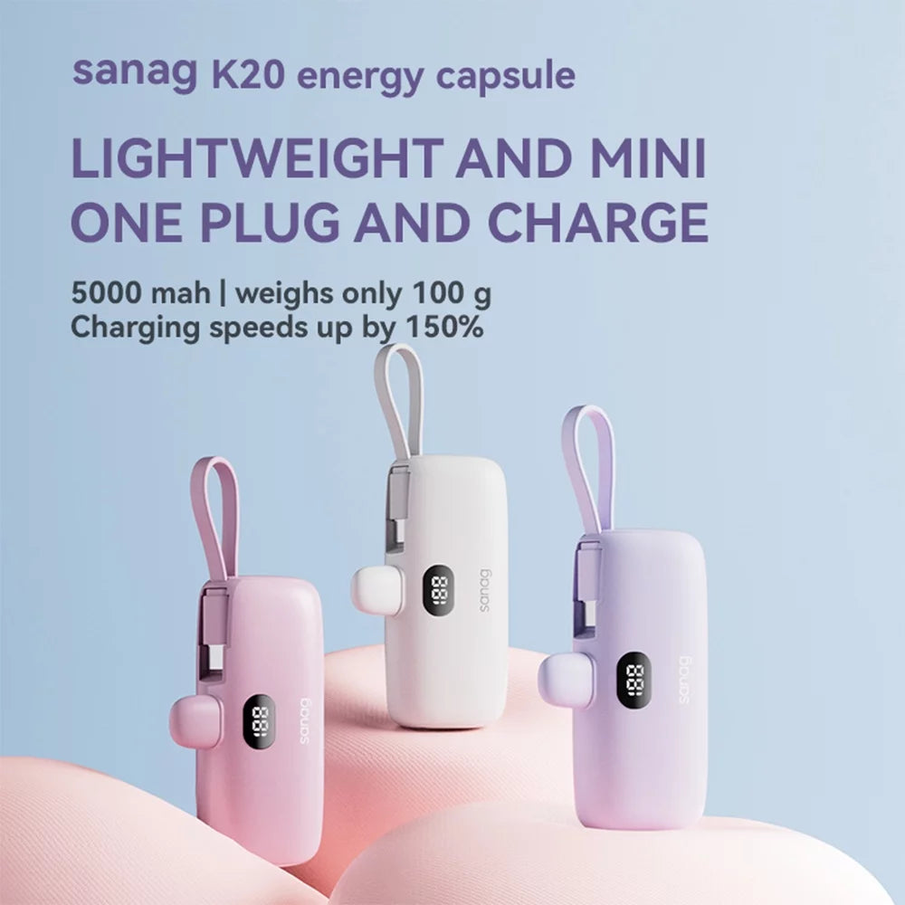 Sanag 2-in-1 Mini Power Bank with Built-In Cables & Phone Stand – 5000mAh Fast Charging