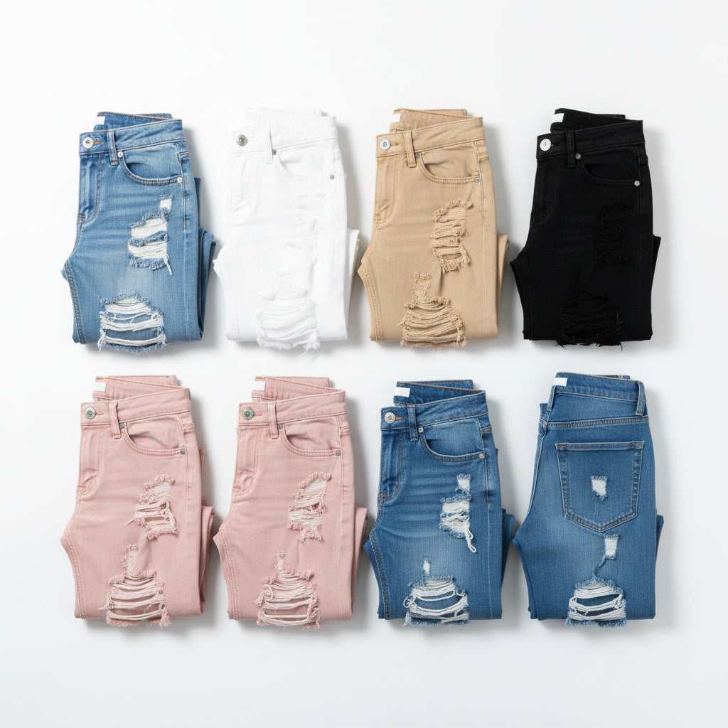 Men’s Fringed Ripped Stacked Jeans — Trendy Patched Slim Fit Trousers Dias Dazzling Discoveries