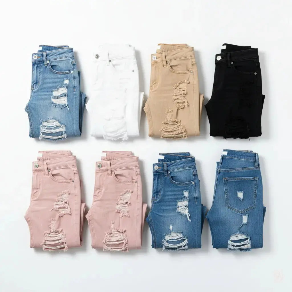 Men’s Fringed Ripped Stacked Jeans — Trendy Patched Slim Fit Trousers Trendsi