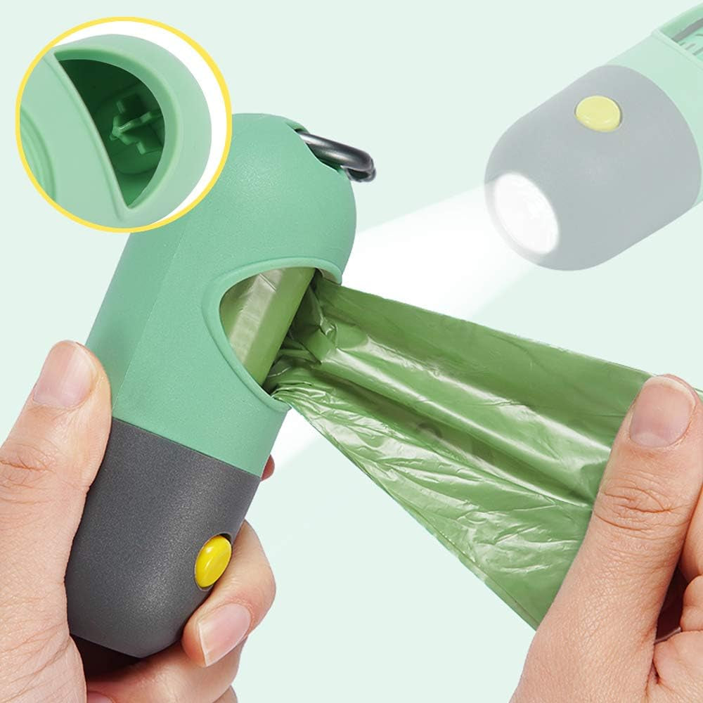 Light-Up Dog Poop Bag Dispenser (Mint Green) - Leash Clip Included