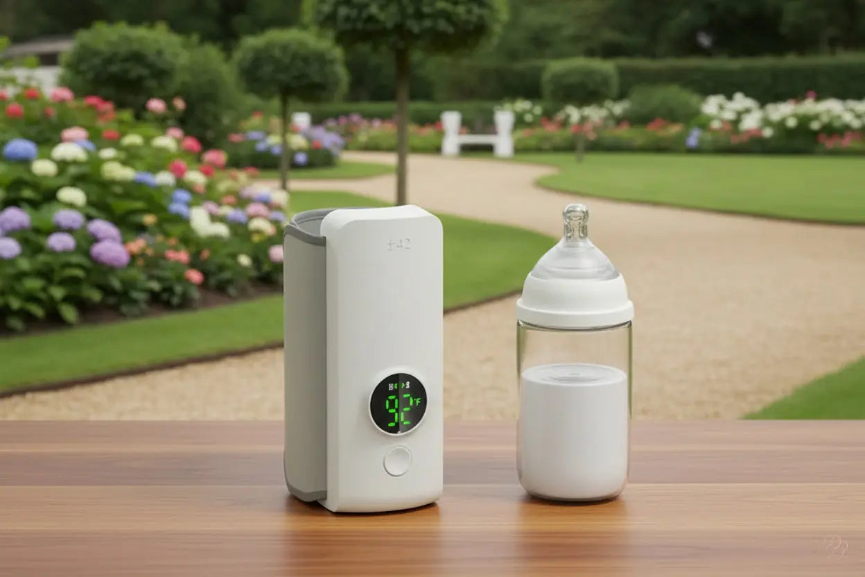 Portable Wireless Baby Bottle Warmer product close-up showing the travel-ready design.