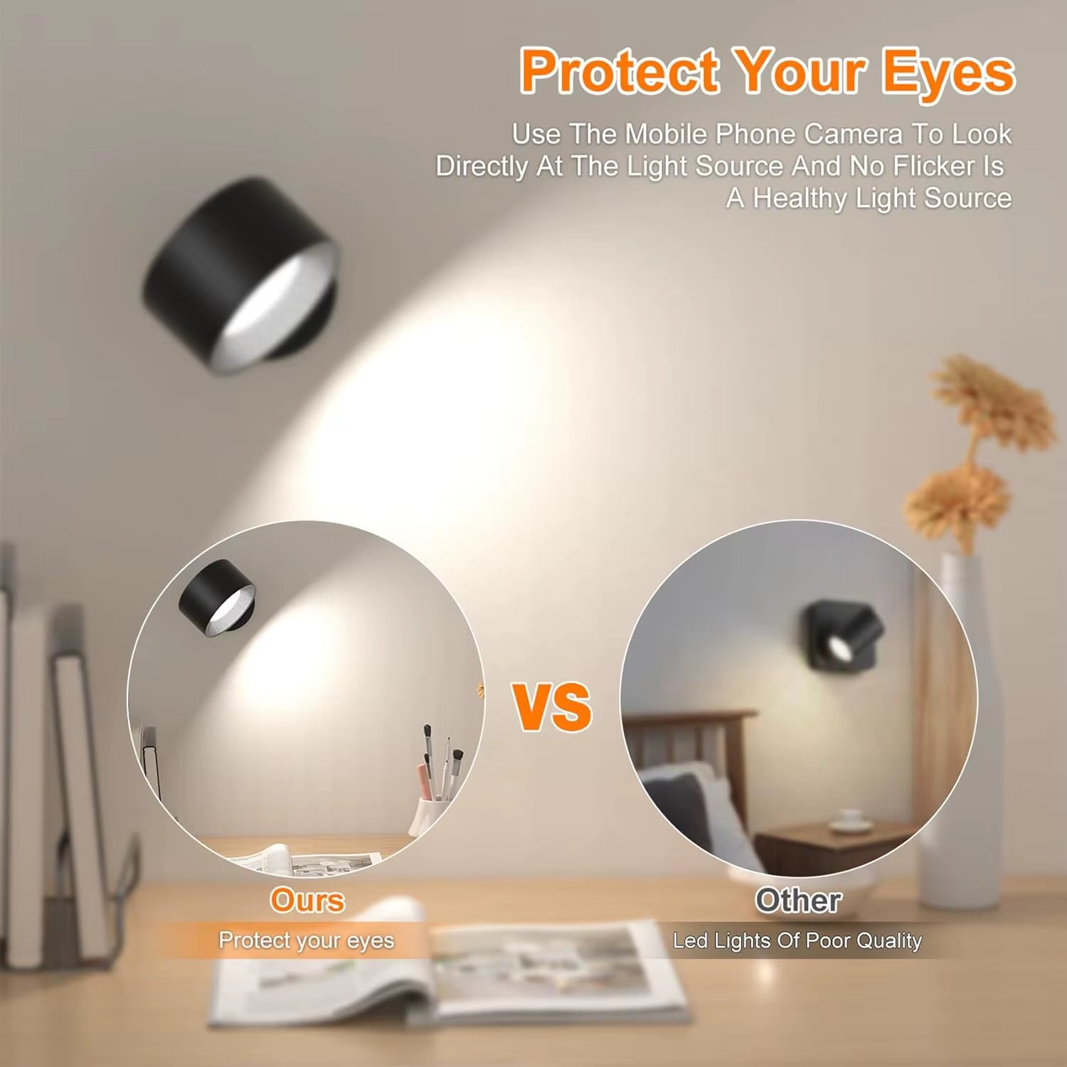 LED Wall Lights (2-Pack) - Rechargeable Bedside Lamp
 * Dimmable