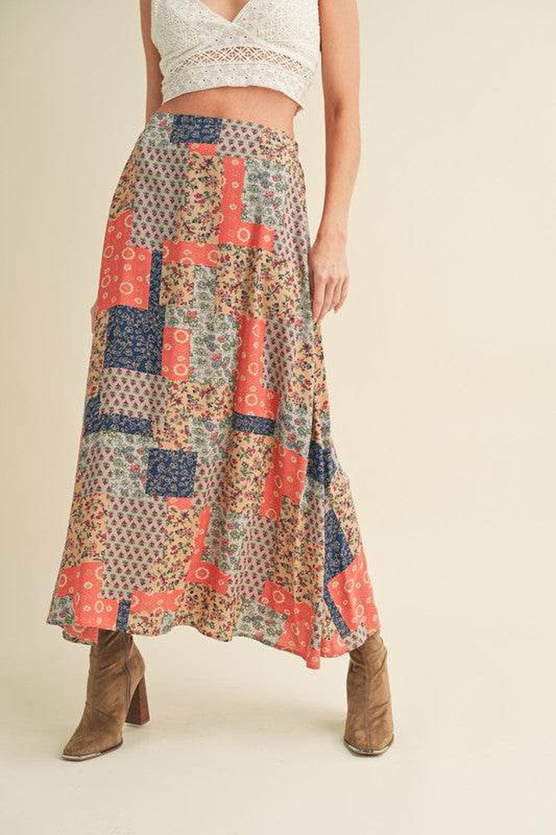 Boho Patchwork Maxi Skirt – Festival-Ready Fall & Holiday Style