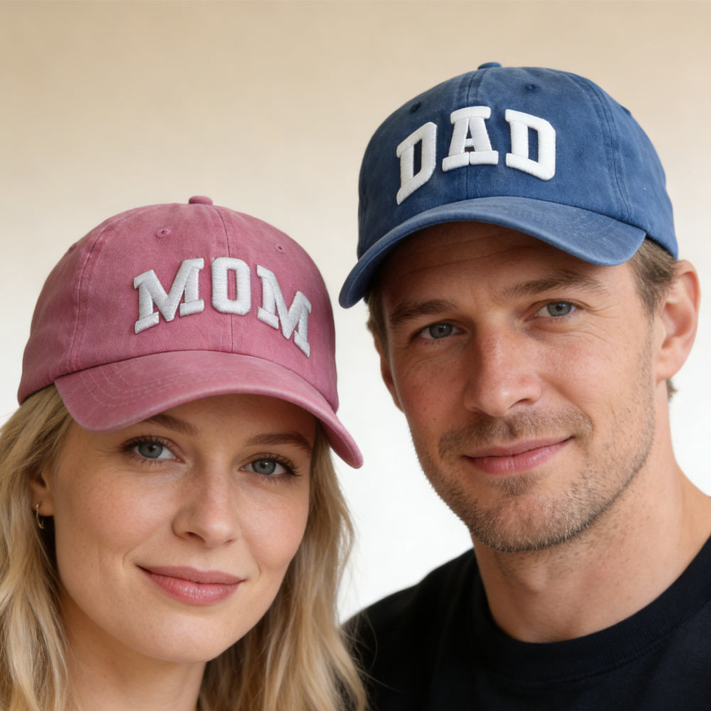 Mom & Dad Embroidered Hat Set | New Parent Gift & Parents Toolkit |