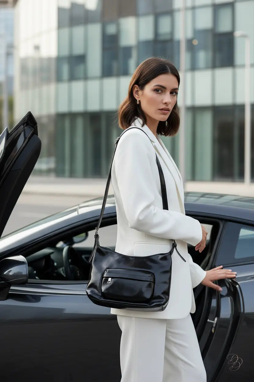 Fame Glossy Faux Leather Shoulder Bag Trendsi