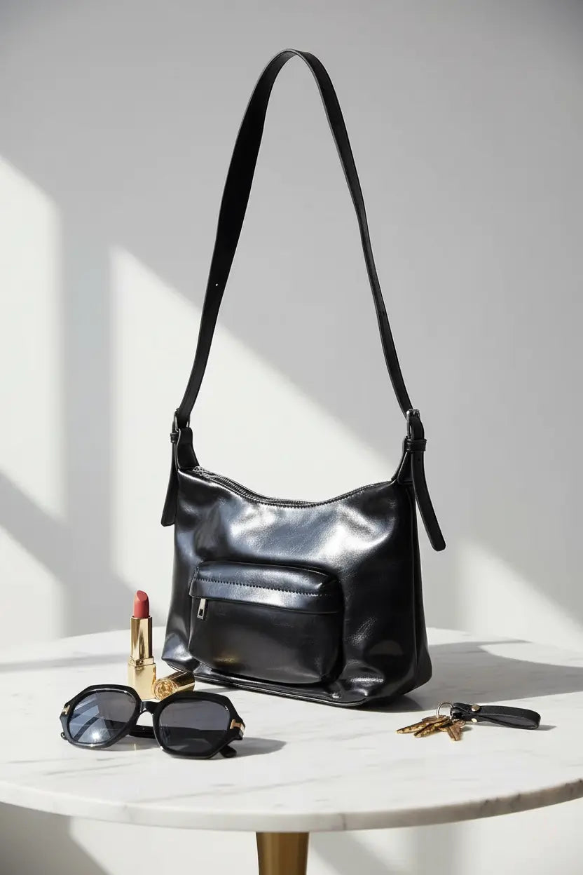 Fame Glossy Faux Leather Shoulder Bag Trendsi