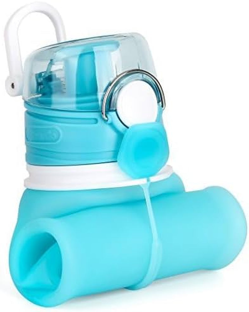 Collapsible Silicone Water Bottle - Leakproof & BPA-Free - 21 oz, Aqua Blue