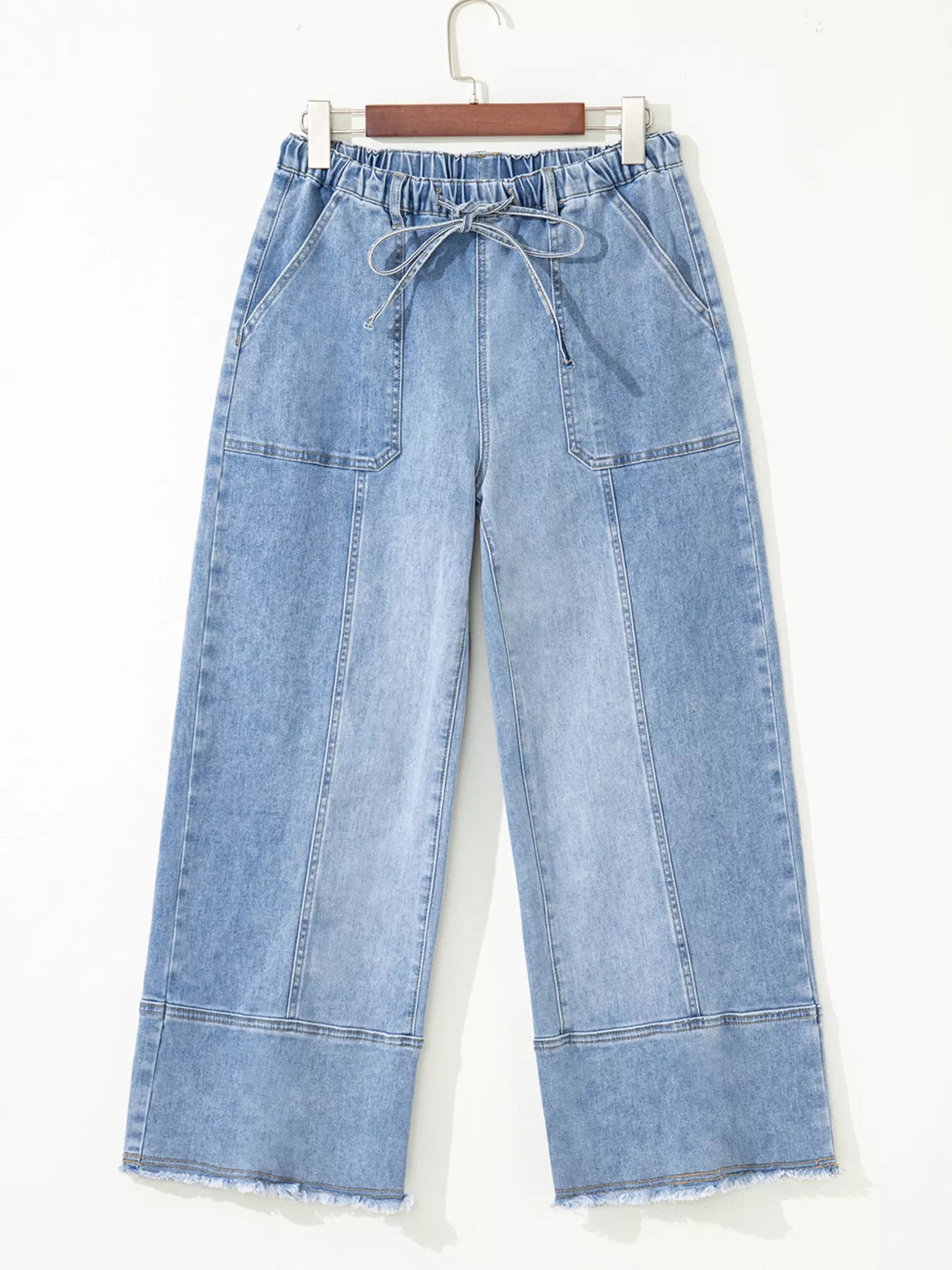 🧵 Wide Leg Drawstring Raw Hem Jeans - Dazzle in Every Detail