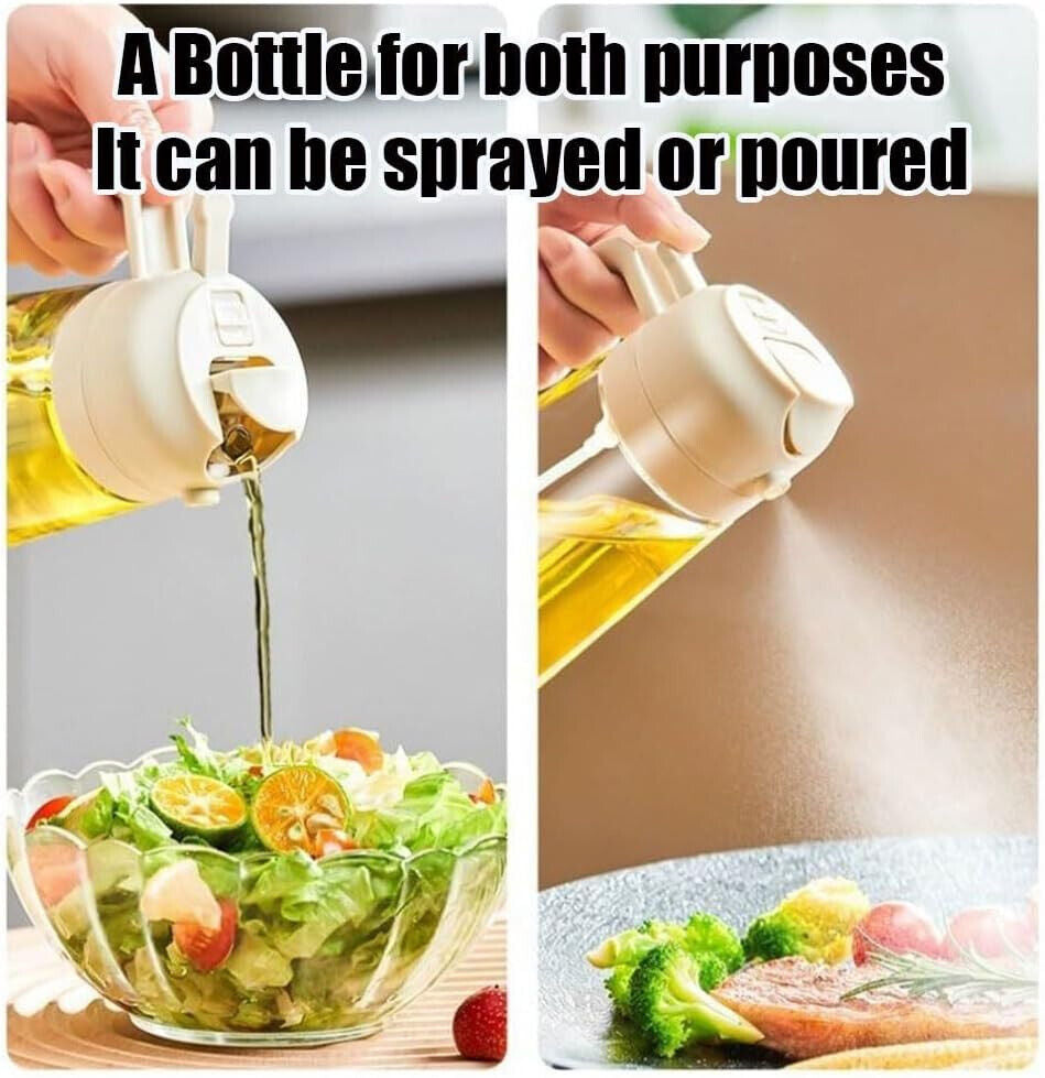 🫒 2-in-1 Olive Oil Dispenser Bottle – 470ml Glass Spray & Pour Bottle for Healthy Cooking