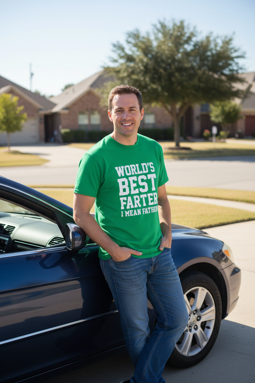 Men's "World's Best Farter I Mean Father" Funny Tee – Ironic Father's Day Gift Shirt