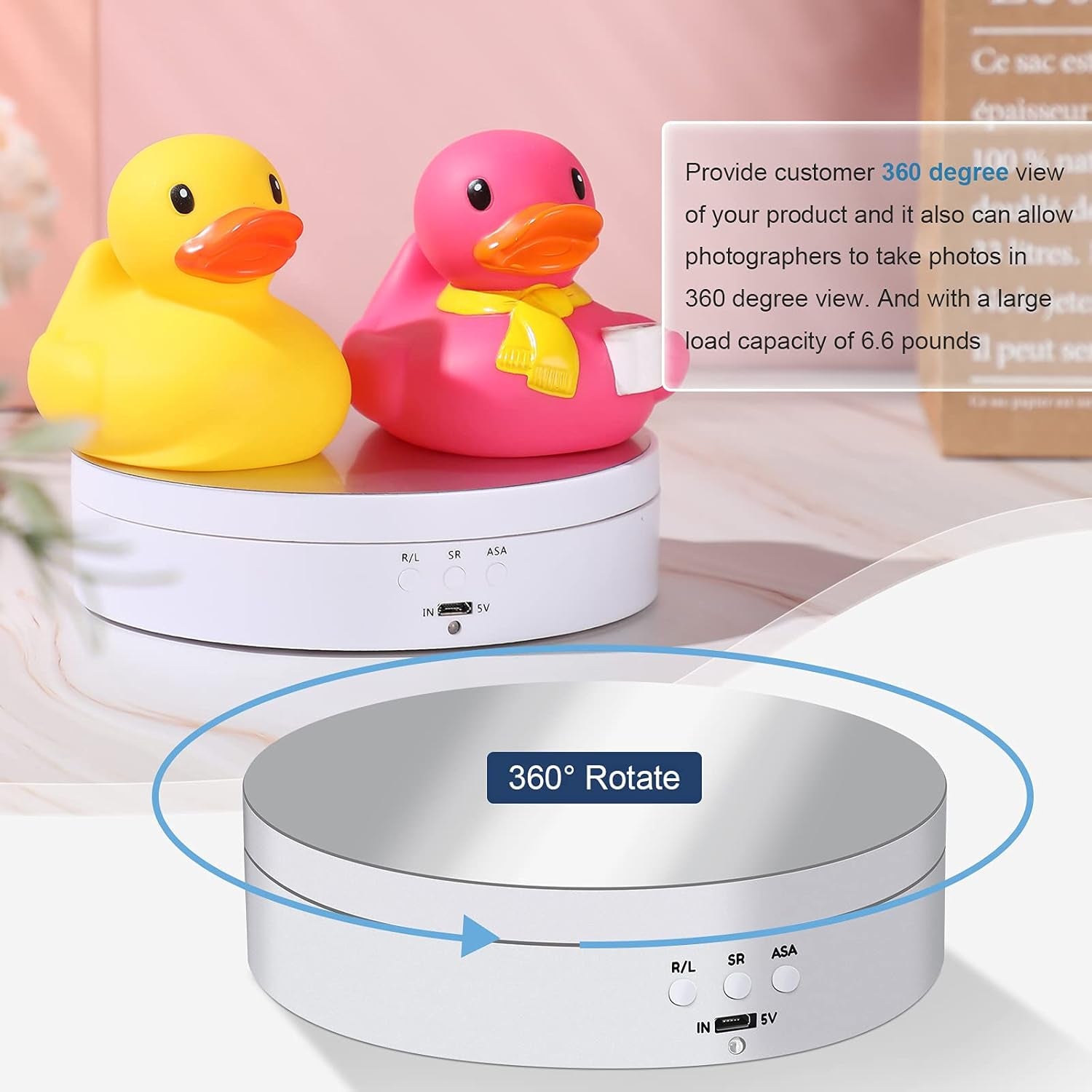 360° Rotating Display Stand- Mirror White Platform- Motorized