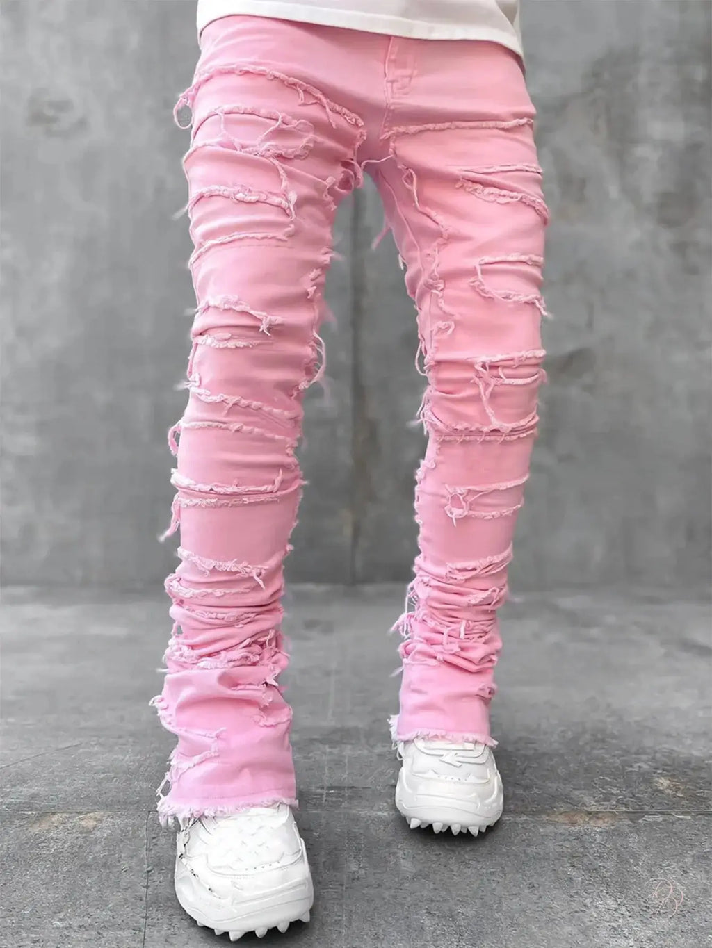 Men’s Fringed Ripped Stacked Jeans — Trendy Patched Slim Fit Trousers Trendsi