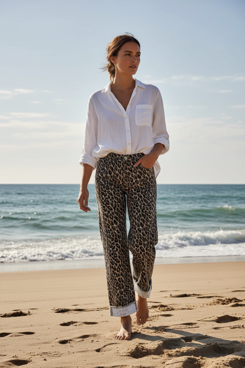 🐆 Leopard Straight Leg Loose Jeans – Walk Wild, Stay Effortless Trendsi