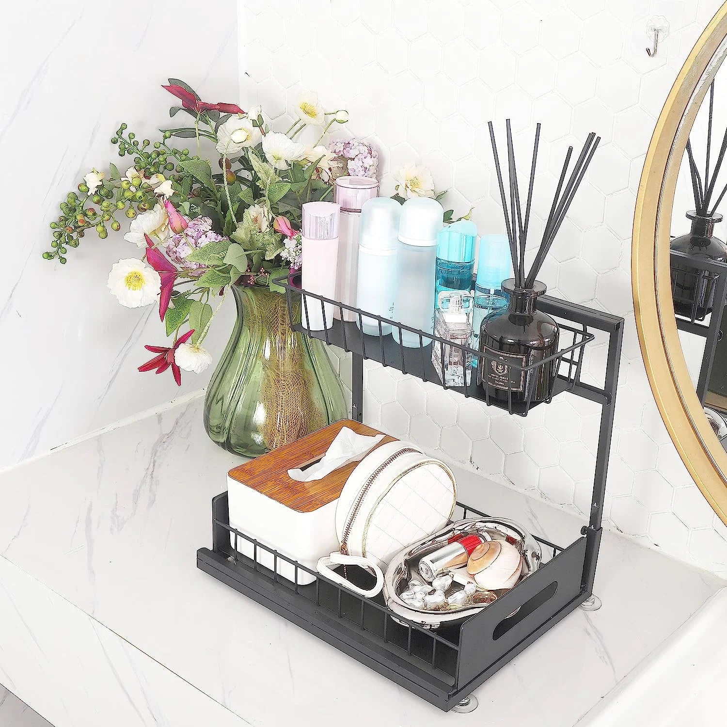 2-Tier Metal Height Adjustable Under-Sink Organizer